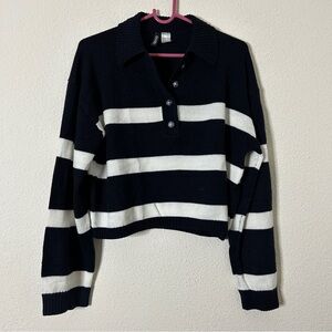 DIVIDED Coastal Nautical Preppy Academia Popover Stripe Knit Sweater Women’s Med